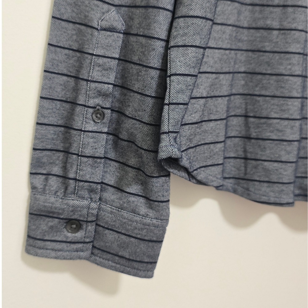 Michael Kors Button Down Men Large Grey Navy Striped Long Sleeve Shirt - Picture 4 of 7